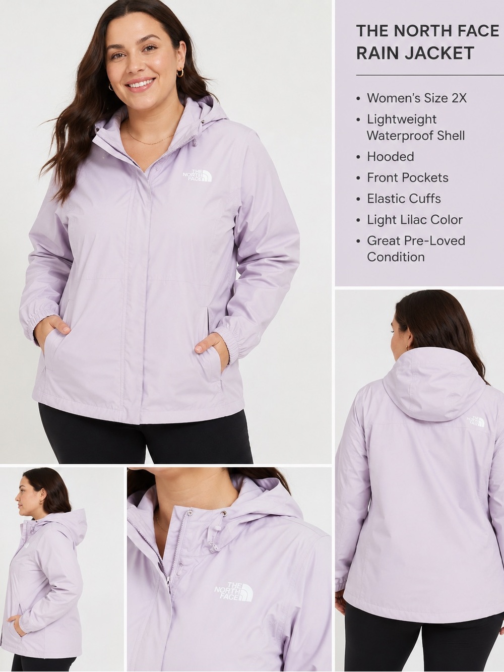 The North Face Lavender Hooded Rain Jacket Women’s 2X - Picture 5 of 9